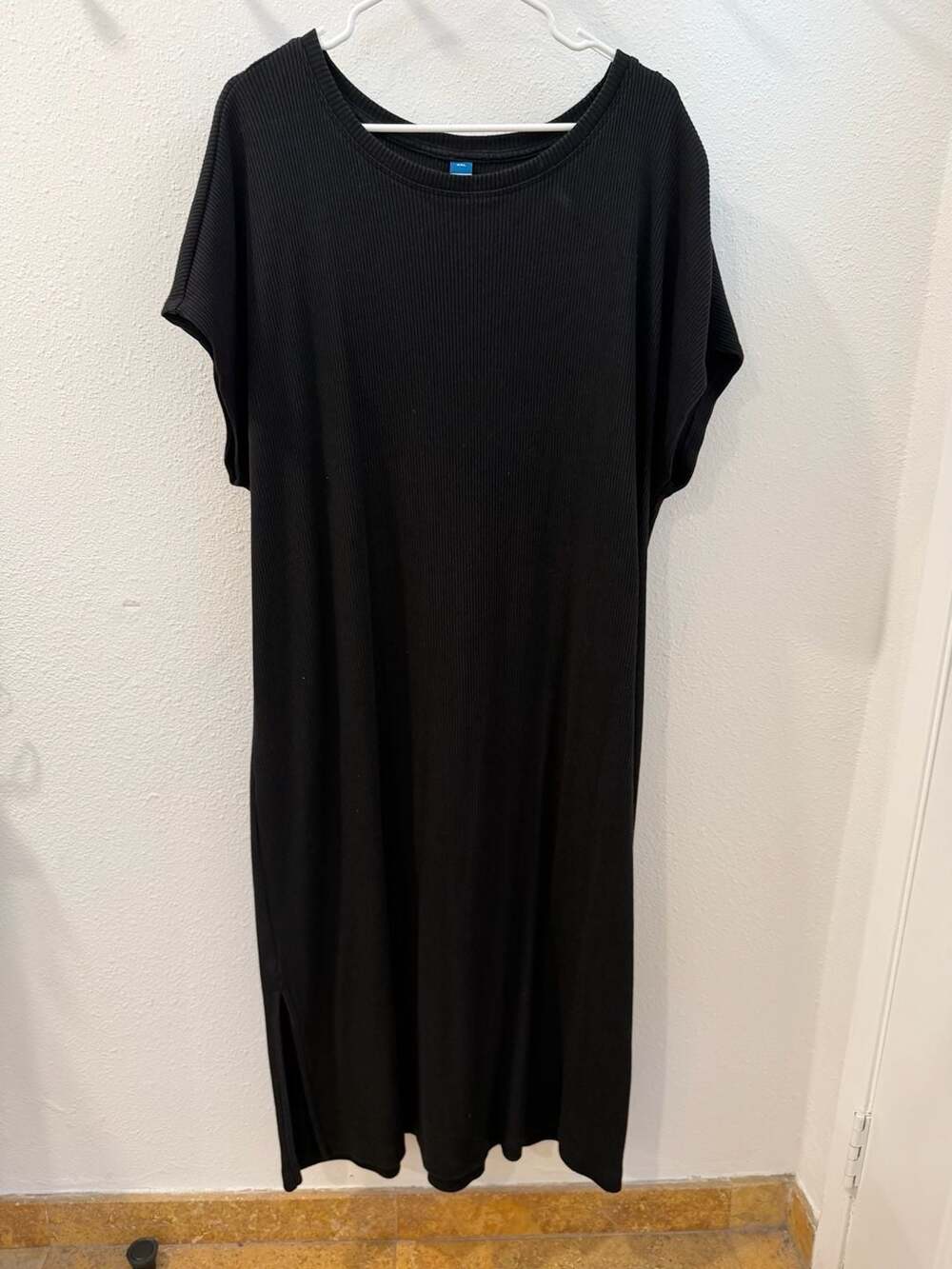 Old Navy Ribbed Maxi Dress Size XXL Black Cap Sleeve Slit